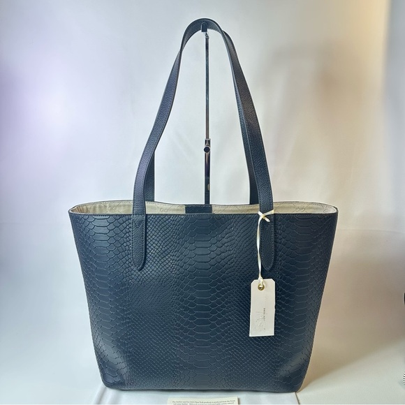 NEW GIGI NEW YORK TEDDIE LEATHER PYTHON EMBOSSED BLACK TOTE - Picture 2 of 12